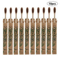 10Pcs/Set Pure Natural Bamboo Eco-Friendly Toothbrush Soft-Bristle Charcoal Square Wooden Handle Toothbrushes Dental Care Tools