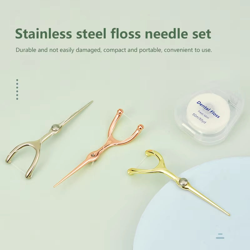 Stainless Steel Toothpick Dental Floss Reusable for Flossing Holder Portable Eco-Friendly Teeth Cleaning Tools