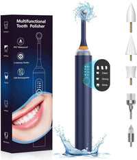 Tooth Polisher, Tooth Whitening Kit for Teeth Cleaning and Whitening, Rechargeable Teeth Polisher for People/Pets,Teeth Cleaning Kit with 5 Brush Heads,3 Speed Modes, Waterproof(Blue)