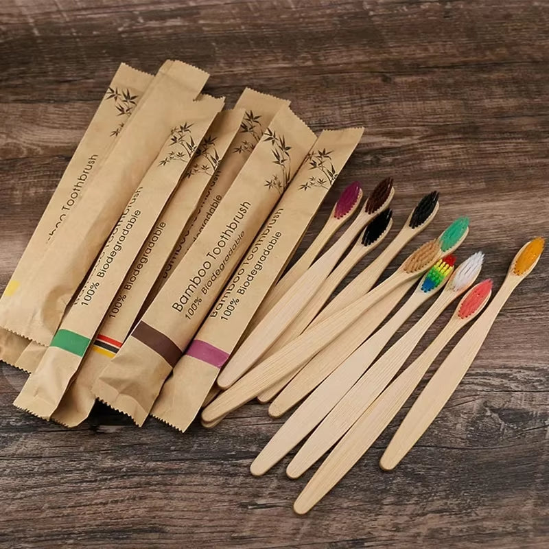 50Pcs Natural Bamboo Toothbrush Wood Toothbrushes Soft Bristles Fiber Teeth Brush Eco-Friendly Oral Care Wholesale