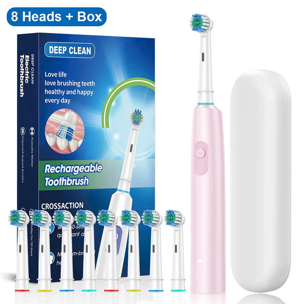 Electric Toothbrush Rotary Rechargeable Electric Toothbrush for Adults Rotating Electric Toothbrushes with 8 Soft Brush Heads