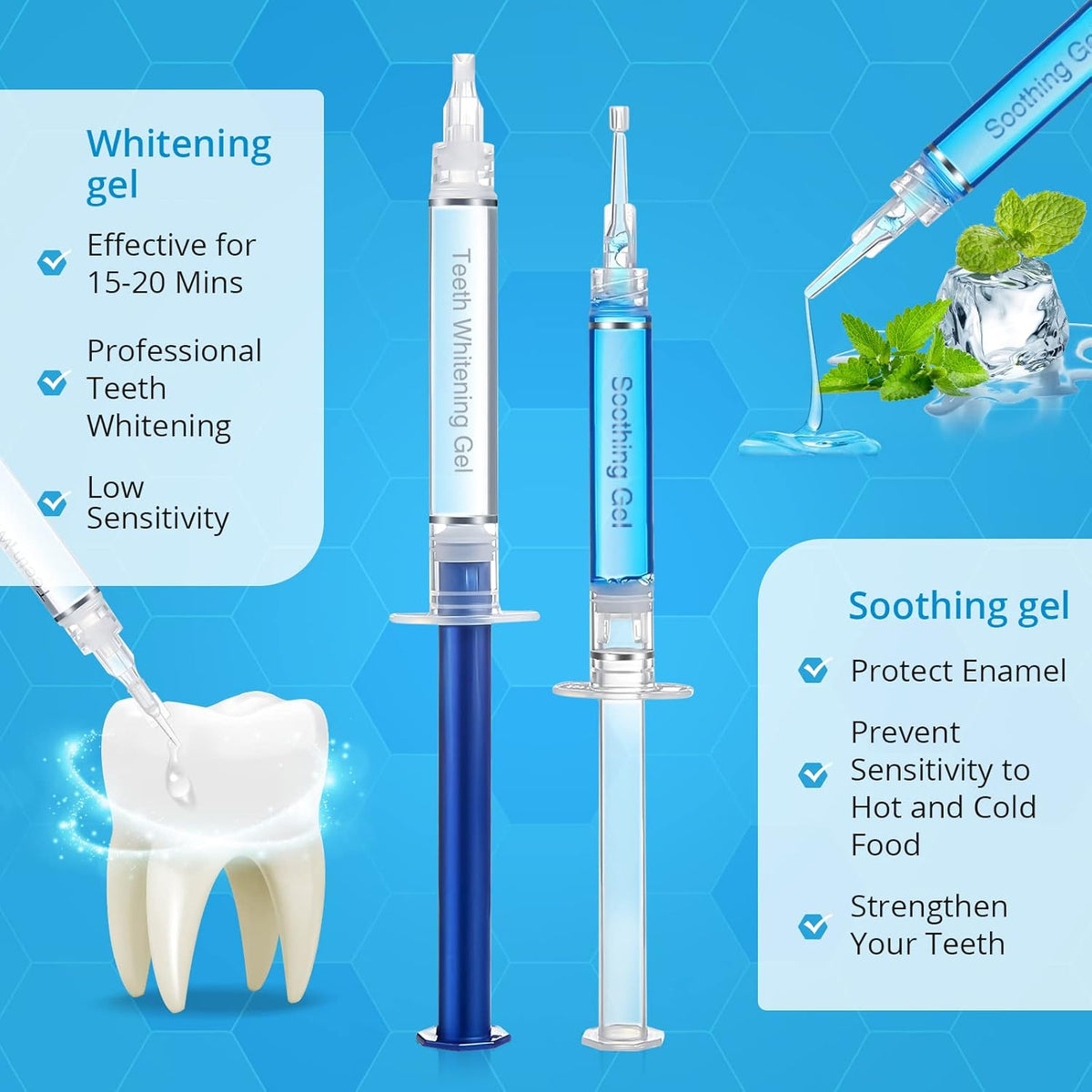 Teeth Whitening Kit, Bledras Professionelles Zähne Bleaching Set, 12 Bleaching Gel, 3 Beruhigungsgel, Zahnseide, Zahnschale, Schonend Zahnaufhellung Zu Hause, 15 Minuten Zahnbleaching