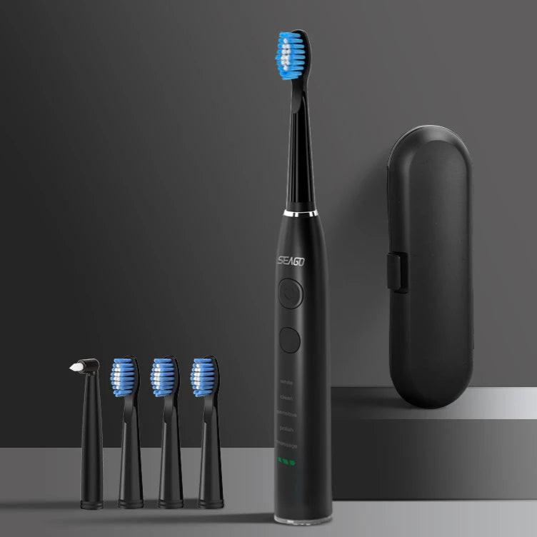 Electric Sonic Toothbrush USB Rechargeable Adult 360 Days Long Battery Life IPX7 4 Replacement Heads Travel Box SG-575