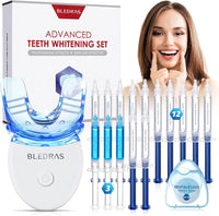 Teeth Whitening Kit, Bledras Professionelles Zähne Bleaching Set, 12 Bleaching Gel, 3 Beruhigungsgel, Zahnseide, Zahnschale, Schonend Zahnaufhellung Zu Hause, 15 Minuten Zahnbleaching