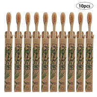 10Pcs/Set Pure Natural Bamboo Eco-Friendly Toothbrush Soft-Bristle Charcoal Square Wooden Handle Toothbrushes Dental Care Tools